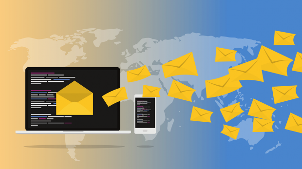 envelopes overlayed over laptop and phone