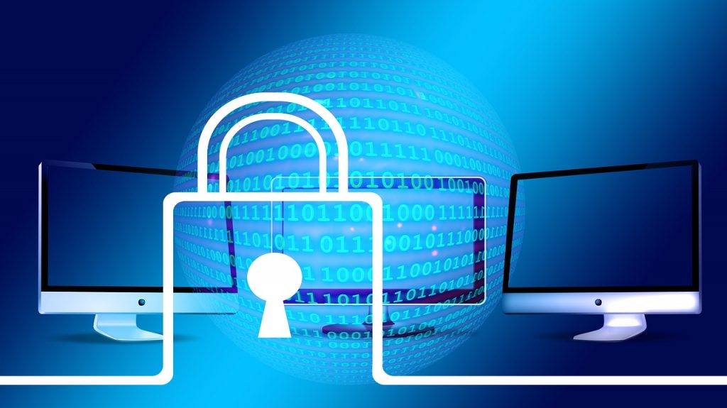 padlock logo overlaying computer monitors