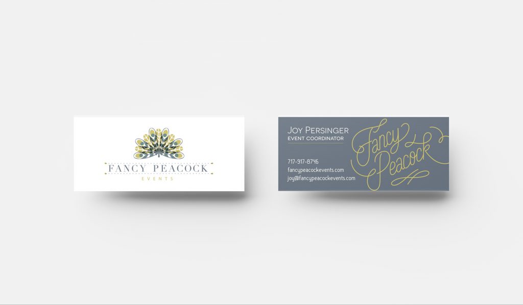 business cards showing peacock