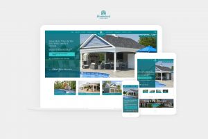 homestead structures website displayed on laptop, tablet, and phone