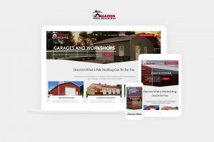 lancaster pole buildings website displayed on laptop, tablet, and phone