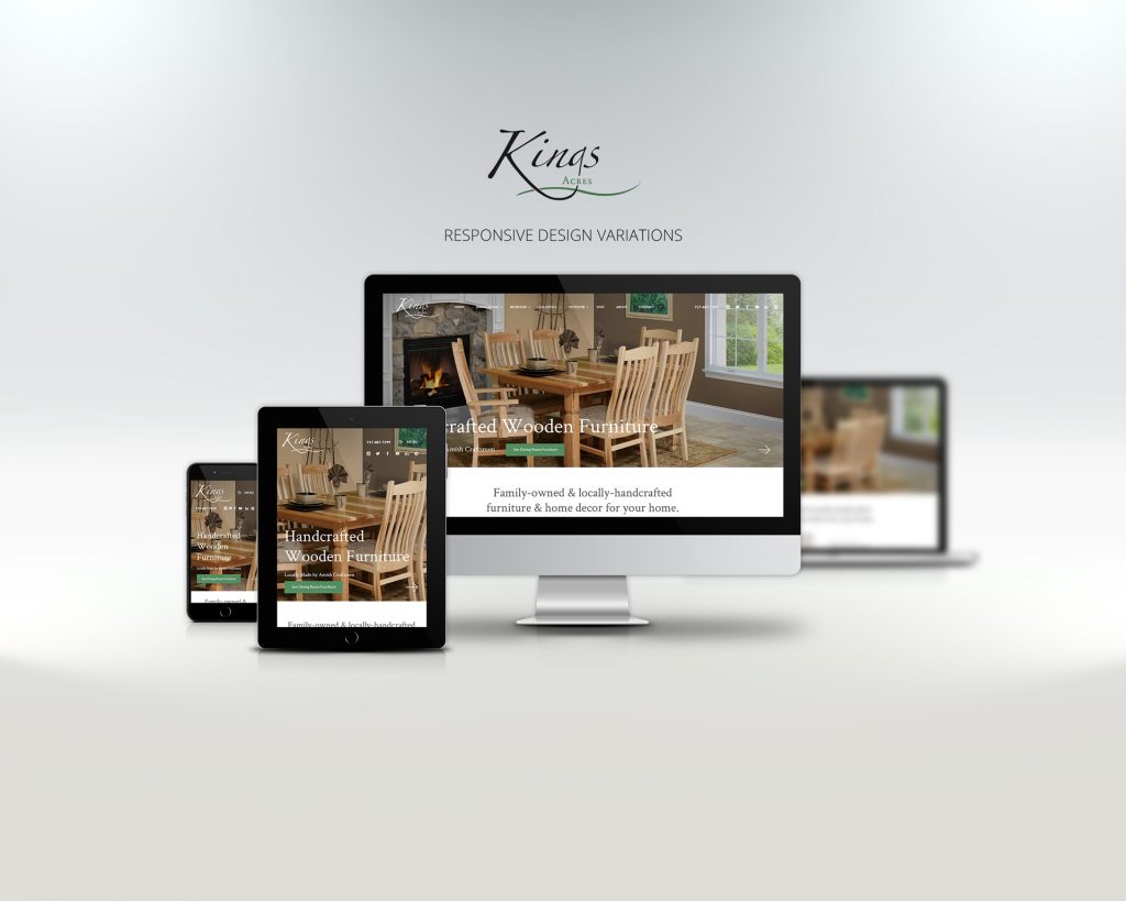 kings acres website displayed on laptop, tablet, and phone