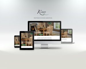 kings acres website displayed on laptop, tablet, and phone